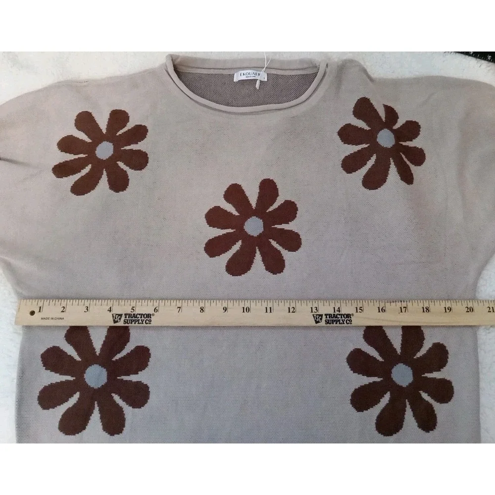 Ekouaer Light‎ Brown Dark Sunflowers Pajama Lounge Shorts/longleeve Knit Set S